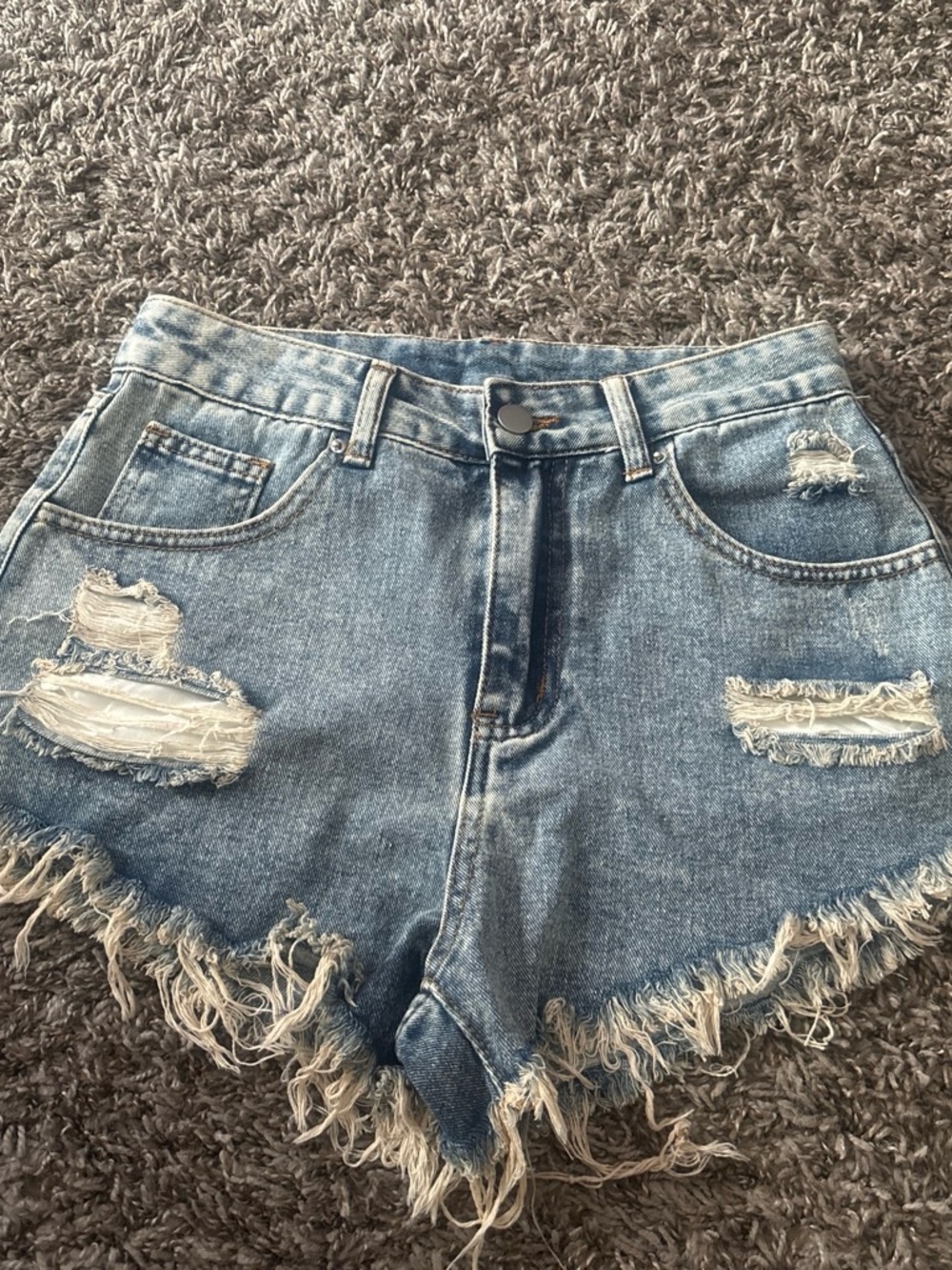 SHEIN Distressed Frayed Hem Denim Shorts - Light Blue